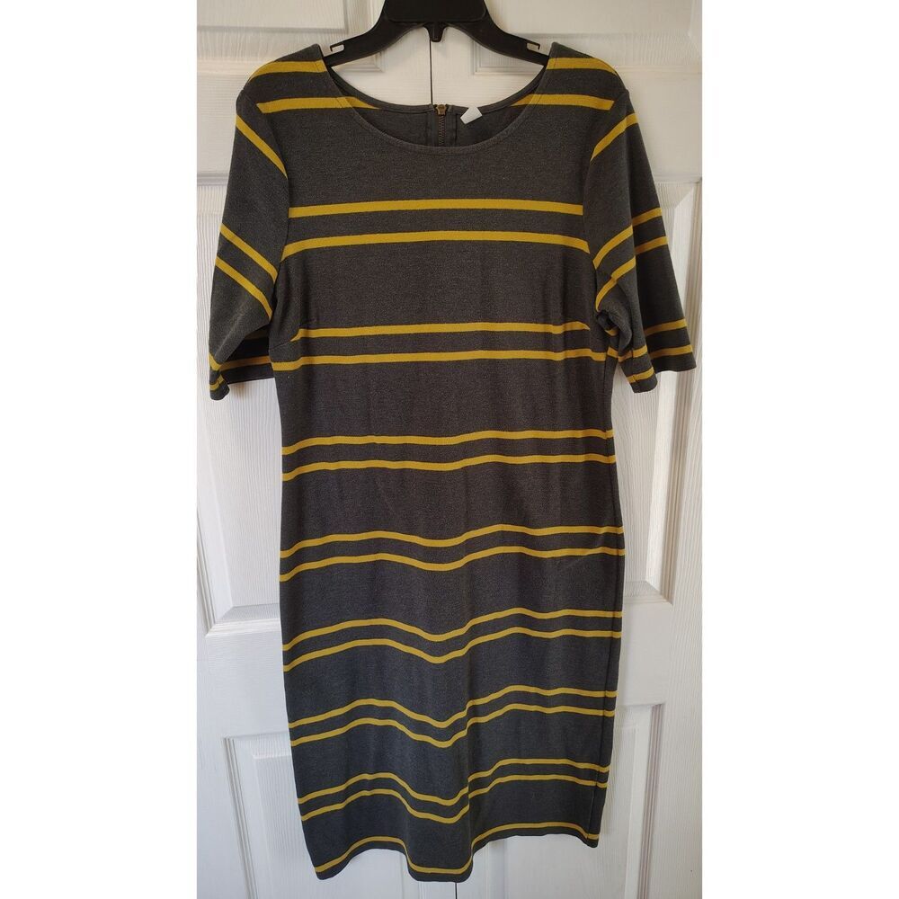 Old Navy Women’s Gray & Yellow Striped Thick Knit Dress Short Sleeve XL